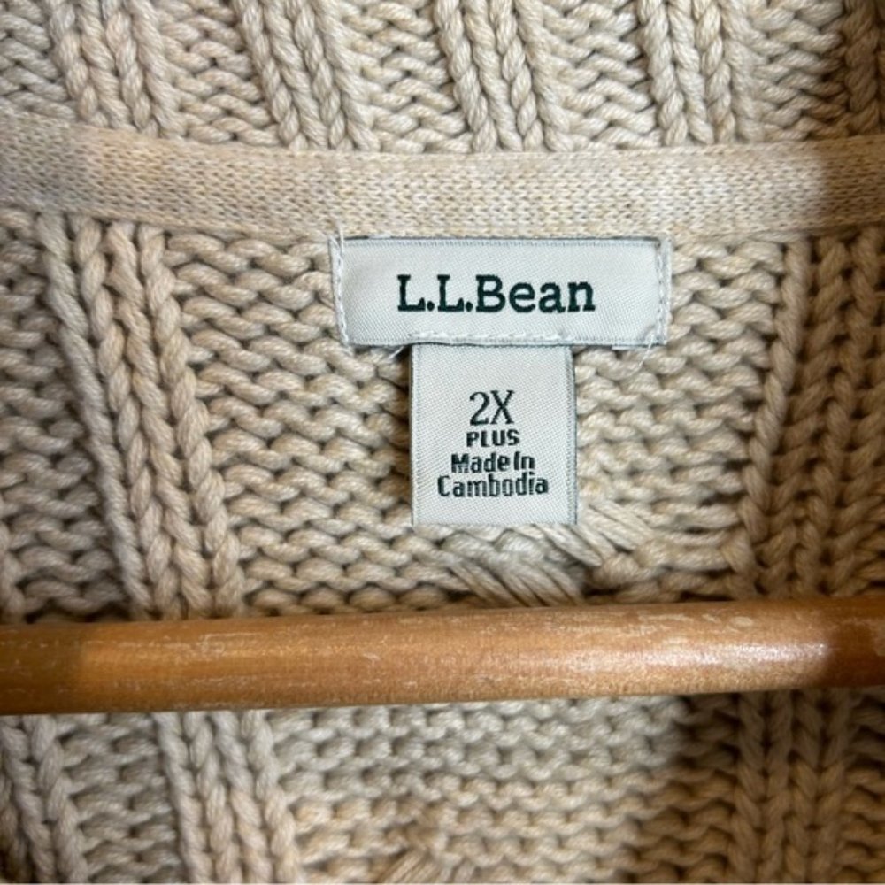 LL Bean Full Zip Cable Knit Sweater Beige - Picture 4 of 6